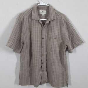 Island Shores Adult Mens L Plaid Beige Short Sleeve Button Up Shirt